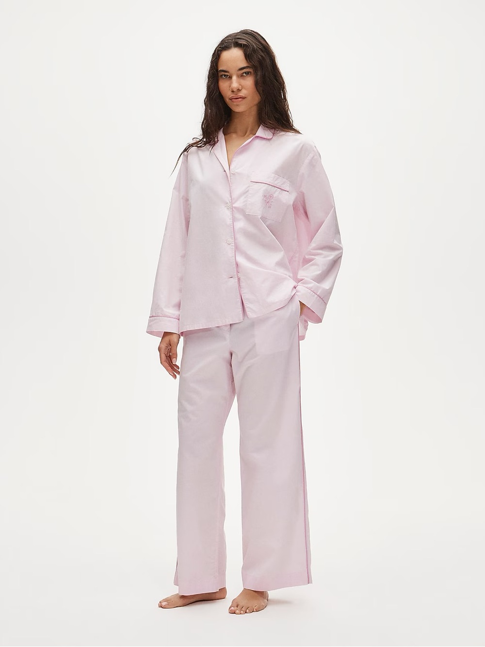 J. Crew Classic "Mom" pajama pant set in end-on-end cotton Pink Medium